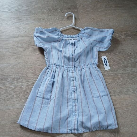 Old Navy Gap Dress Toddler Girls Fit & Flare Puff Sleeve Striped Red & Blue - Picture 4 of 10